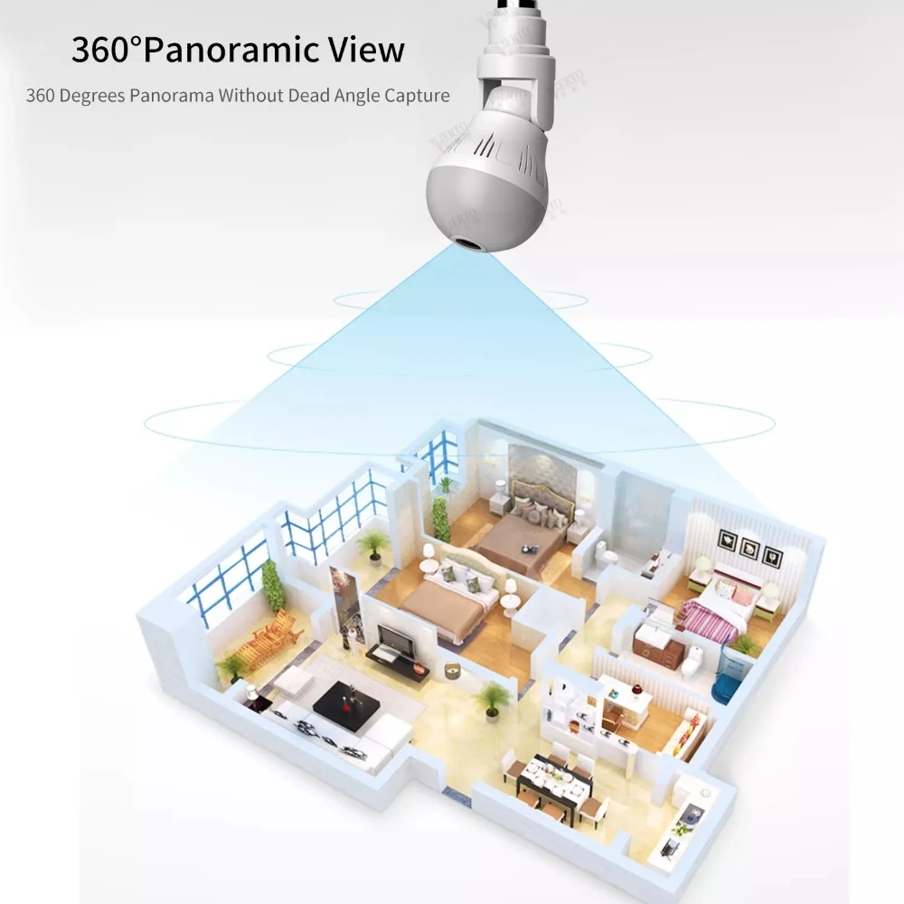 360 Wifi панорамная камера лампа 2MP Панорамное ночное видение двухстороннее аудио