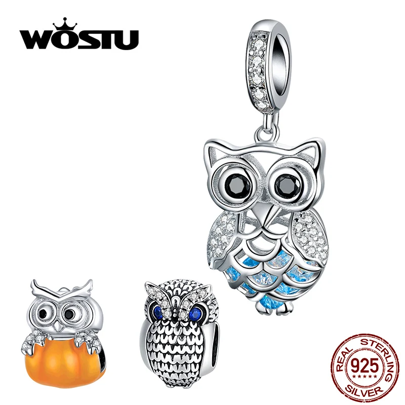 

WOSTU 925 Sterling Silver Charm Lovely Owl Bead Animal Pendant Fit Original Bracelet Necklace DIY Jewelry