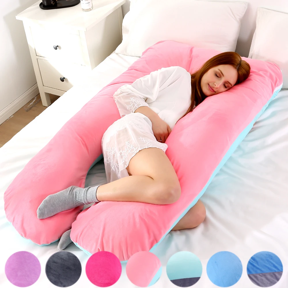 Almohada Lumbar suave para embarazadas, coj&iacute;n de protecci&oacute;n lateral multifunci&oacute;n, tipo U, Gravida, 140x80cm, env&iacute;o directo-0
