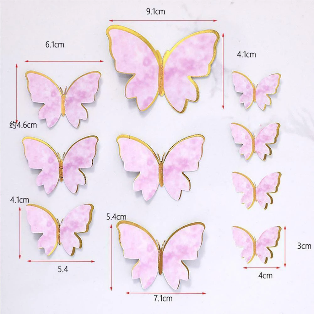 

10pcs Butterfly Paper Cake Topper Artificial Flower Head Happy Birthday Wedding Party Cake Decoration DIY Gift Baking Supplies
