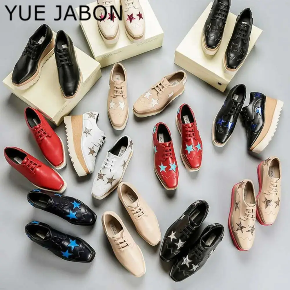 YUE JABONwoman/женские лоферы со звездами Женские туфли на танкетке с квадратным носком