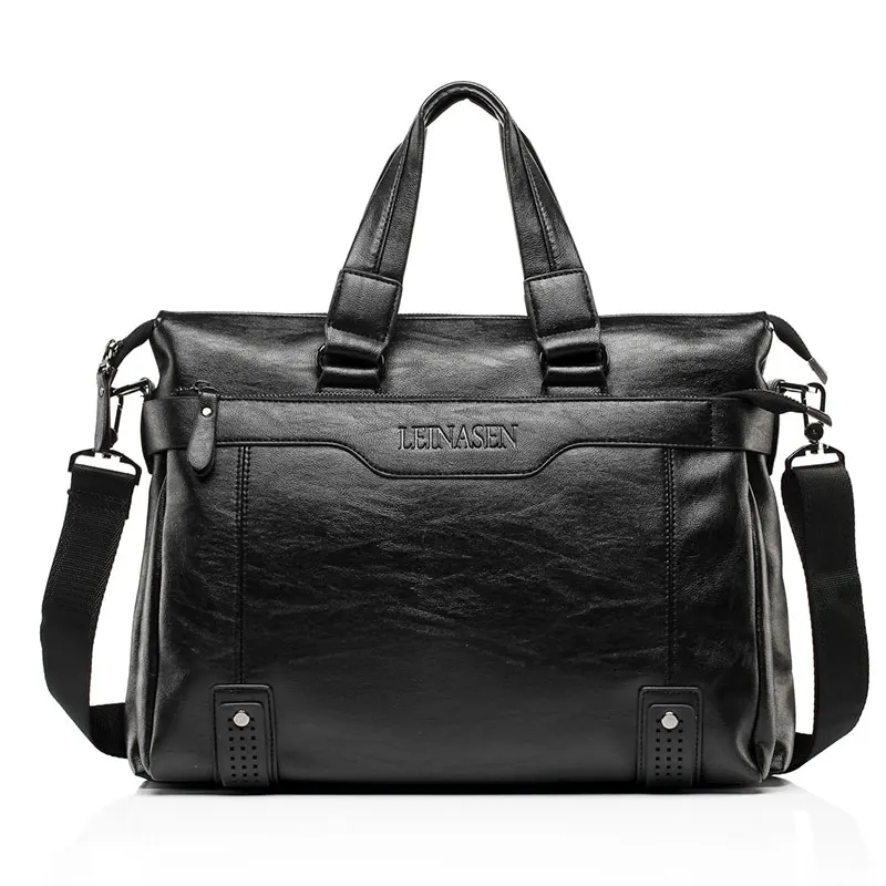black Мужской кожаный портфель из ПУ материала 15 дюймов Мужская сумка на плечо для мужчин сумки через плечо Модный деловой портфель сумка - Цвет: black