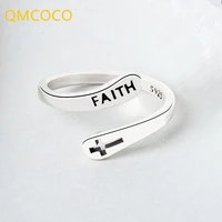 qmcoco simple trendy design silver color rings for women personality cross letters engagement rings girl jewelry accessories