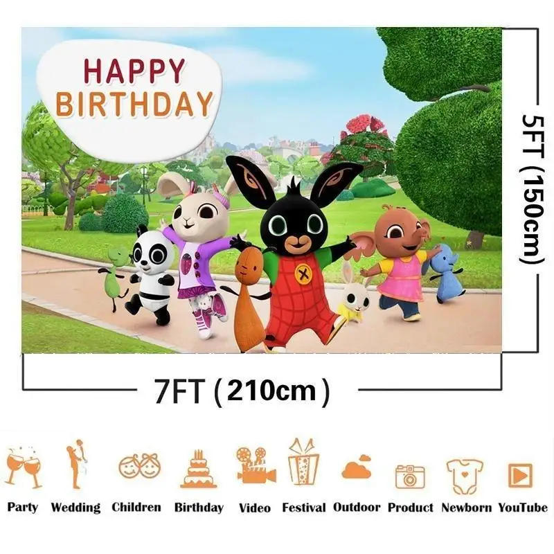 

Rabbit and Panda Dancing Together Cartoon Background Girl Birthday Party Decoration Photography Studio 3D Digital Backdrop Cloth