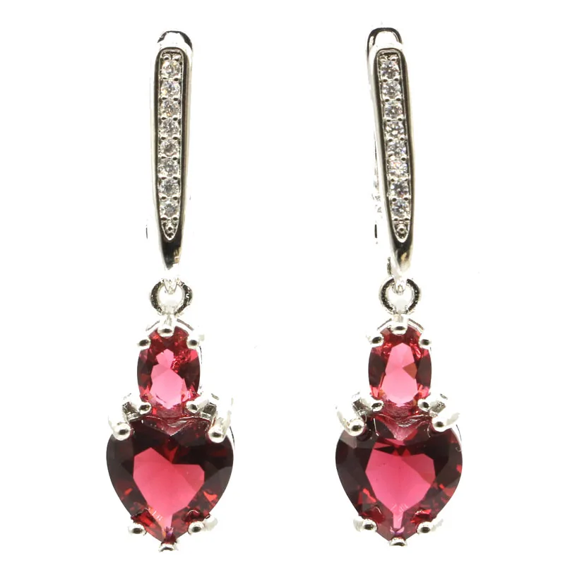 34x8 мм Лидер продаж серьги в форме сердца розовый Raspberry родолит гранат Белый CZ