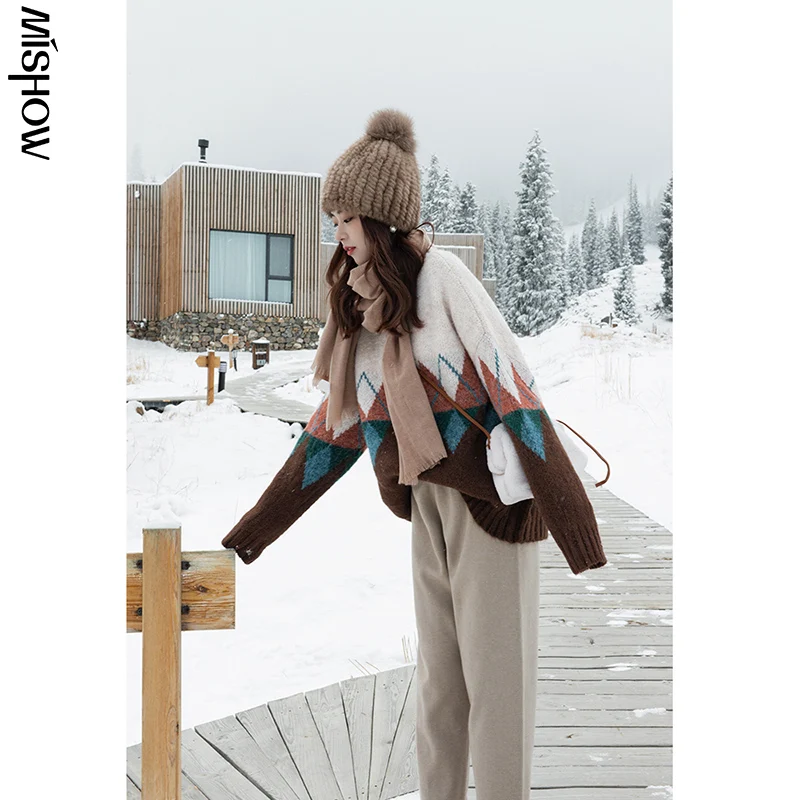 

Женский свитер в стиле ретро, толстый вязаный пуловер, свободного покроя, в винтажном стиле, MX20D5638, зима 2020