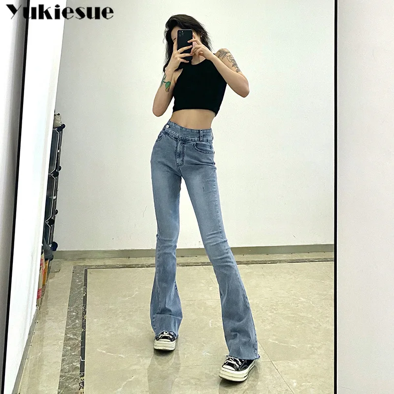Повседневные модные прямые расклешенные женские джинсы с низом в стиле