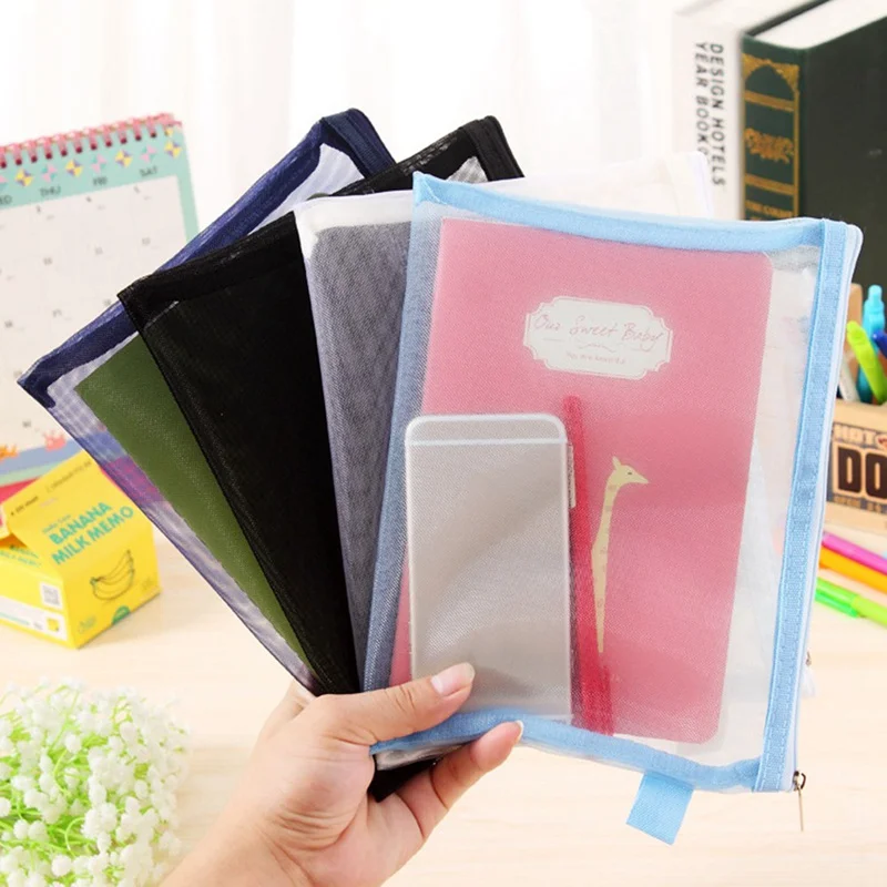 New Practical Transparent Simple Mesh Zipper Stationery File Bag Student Examination Special Pen Receiving | Канцтовары для офиса