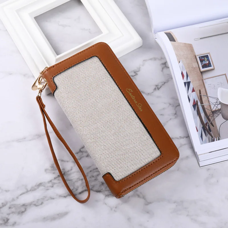 

Длинный кошелек из кожи, роскошный брендовый Дамский бумажник с вышивкой «гусиная лапка» с отделениями для карт