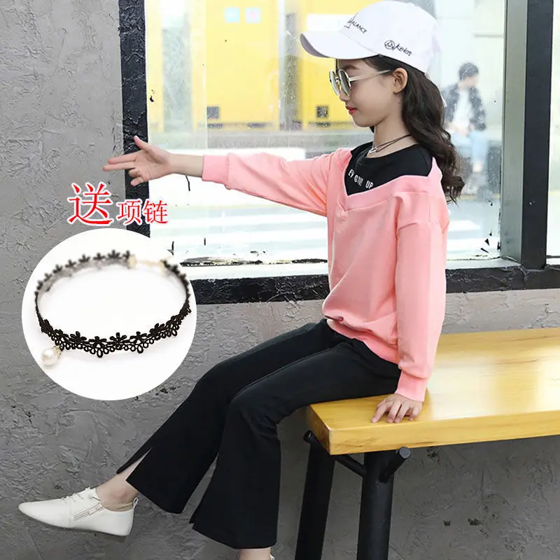 Комплект одежды для девочек хлопковый свитер + штаны повседневный Детский костюм