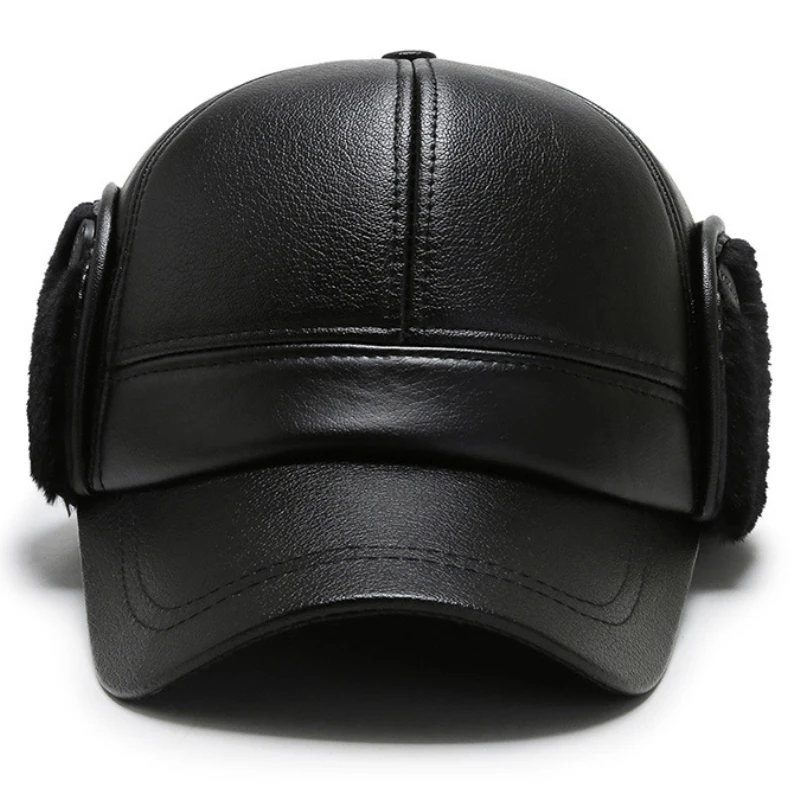 Шапка для взрослых из искусственной кожи Мужская теплая Бейсболка мужская