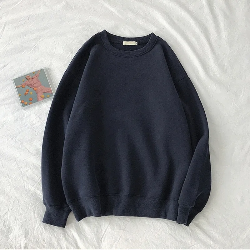 

Women Sweatshirt Thick Solid Pullover 2021 Spring And Autumn Men Fashion Korean Fleece O-neck Jumper Oversized Couple Hoodies