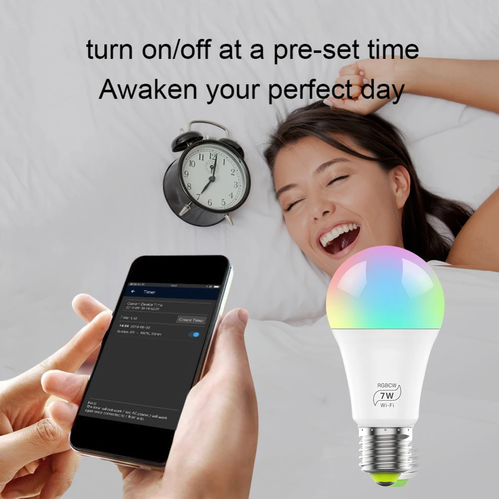 1/2/4PCS Smart WiFi Light Bulb 7W RGB Lamp Wake-Up Lights Compatible With Alexa And Google Assistant Dropship | Электроника