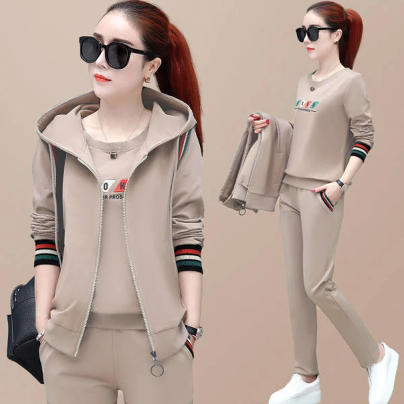 

Spring vest fashion three-piece female 2021 autumn winter Korean clothes long sleeve sweatershirt plus size casual sports suit