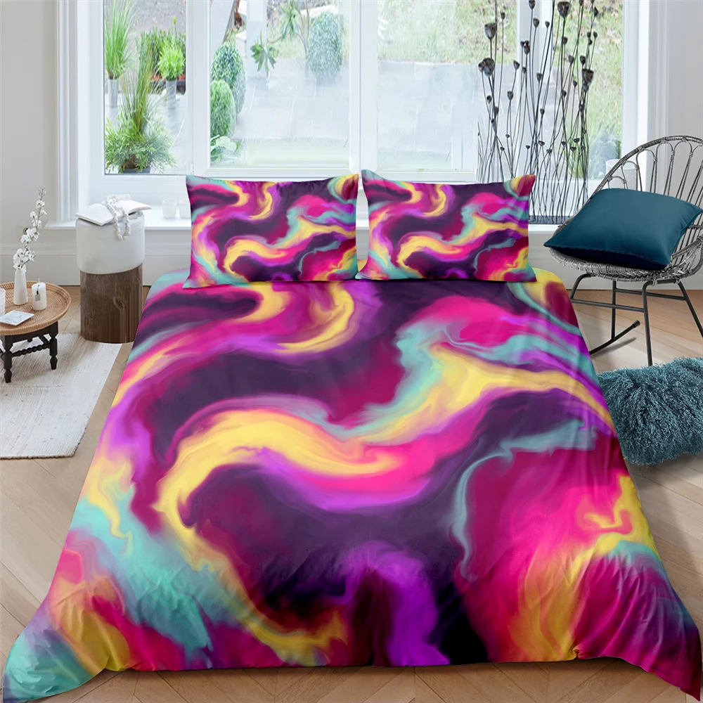 

Stylish Gradient Milky Way Starry 3D Bedding Set Colorful Marble Printed Quilt Cover Pillowcase Queen King Double Size