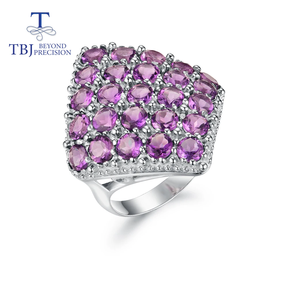 Большое кольцо с натуральным драгоценным камнем аметистом из серебра 925 пробы