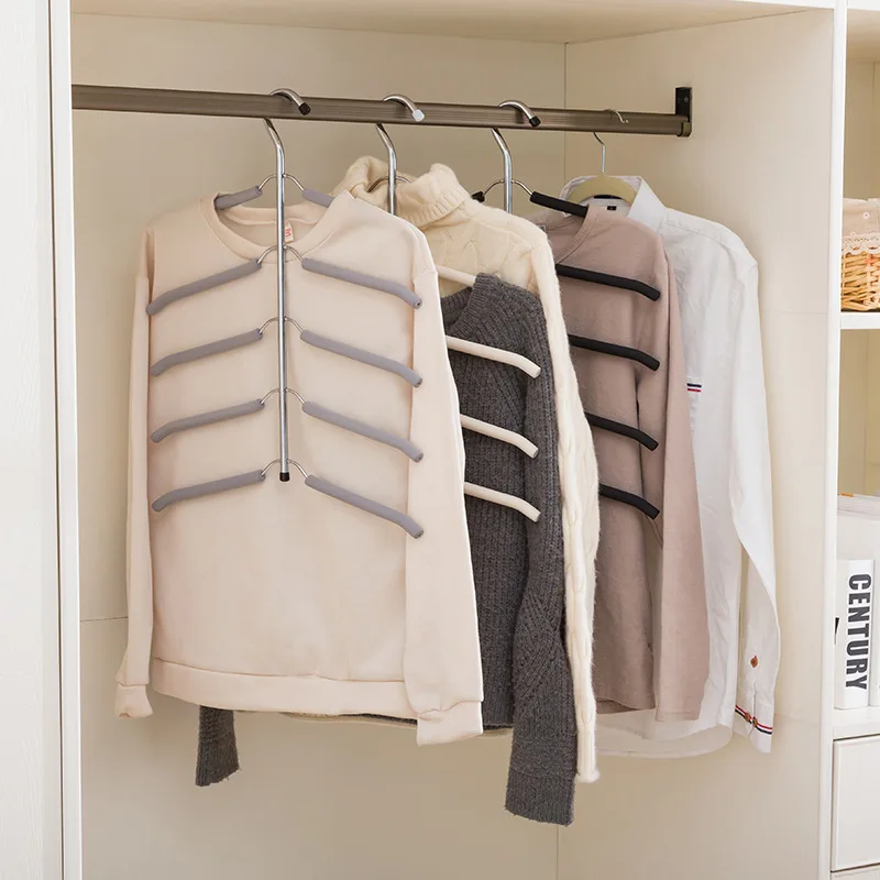 

Stainless Steel Non-slip Clothes Rack Creative Fish Bone Multi-layer Closet Organizer Storage Rack for Clothes Coats Suit Hanger
