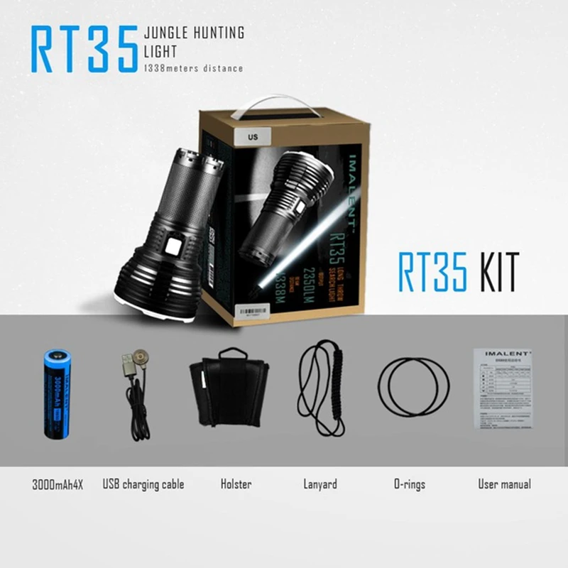 IMALENT RT35 комплект светодиодный фонарик водонепроницаемый 18650 Li ionUSB зарядка