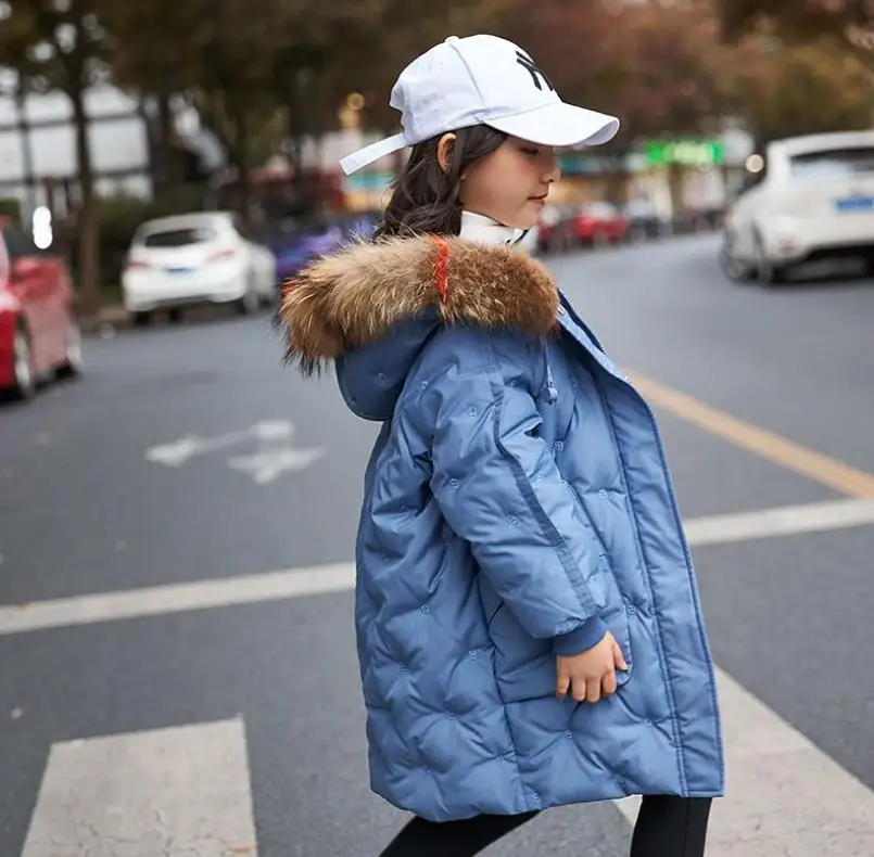 

Children winter clothing big detachable real fur collar hooded coats jackets kids warm White duck down thicken clothes overcoat