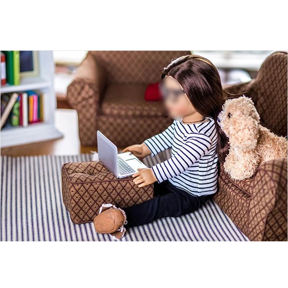 Набор аксессуаров для кукол 3 штуки = Металлический компьютер + телефон + ноутбук для куклы 18 дюймового размера американского производства и для кукол рождения поколения девочек.