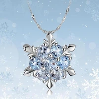 romantic gifts unique elegant blue crystal snowflake frozen flower pendants necklace valentines lovers gift jewelry