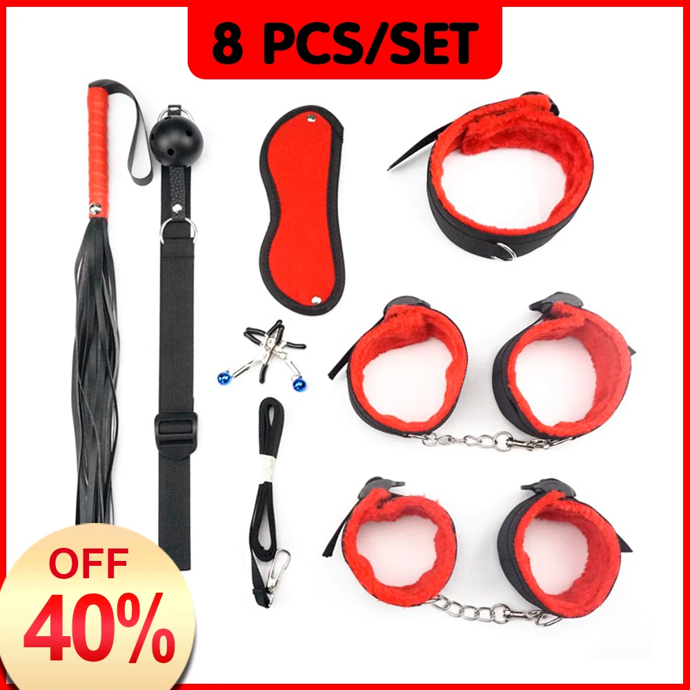 Набор для бондажа 8 шт. набор взрослых игр наручники манжеты ног веревка с зажимом