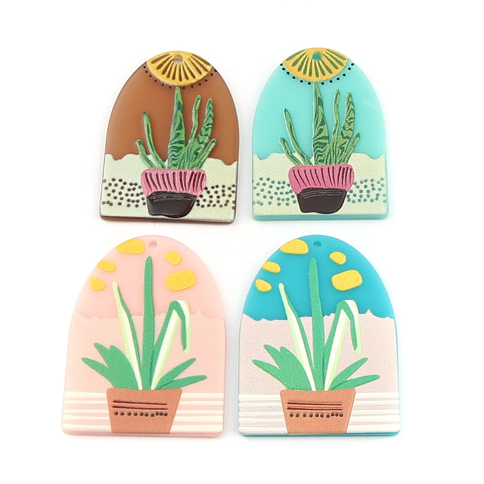 

3PCs Cute Potted Plants Pendants Acrylic Arched Blue Pot Plant Charms Women Fashion Jewelry DIY Drop Dangle Jewelry 38mm x 27mm