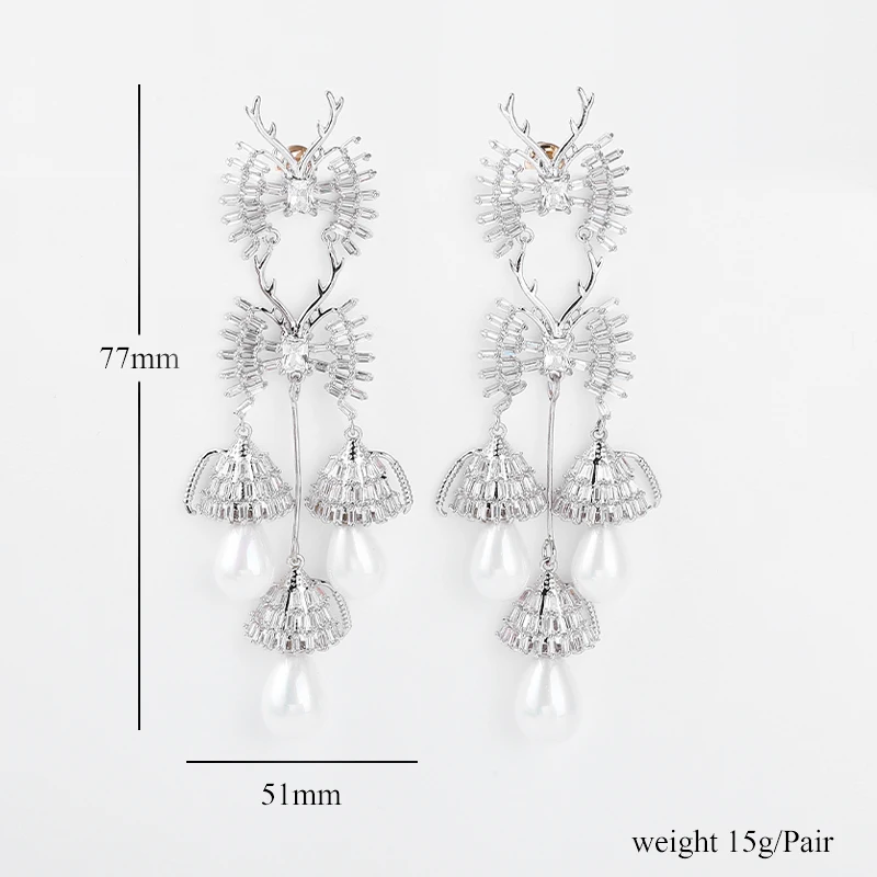

Luxury Pearl Drop Earrings with AAA Zirconia Design for Women Wedding Jewelry Shinning Style Rhodium Plating Earrings XIUMEIYIZU