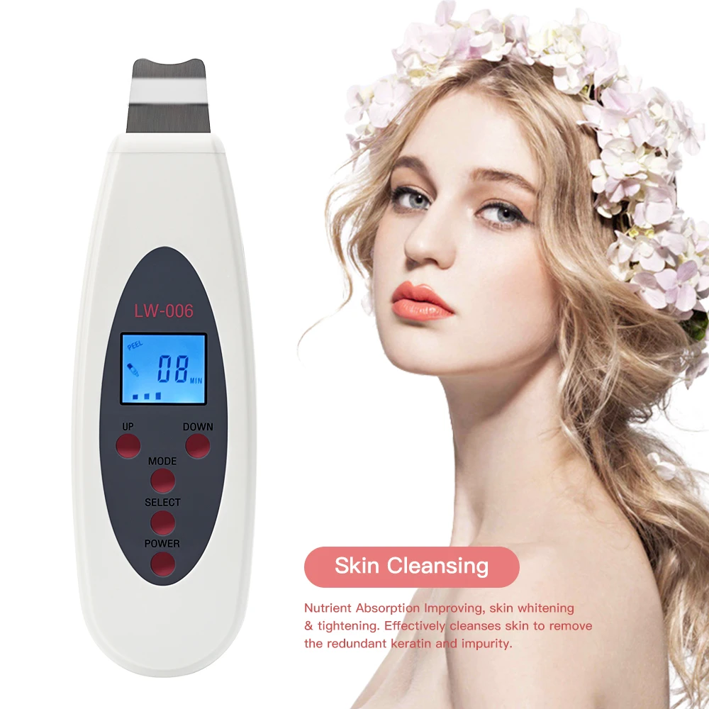 

Ultrasonic Skin Scrubber Pore Peeling Deep Cleaning Face Massager Blackhead Removal Skin Spatula Beauty Facial Cleanser Device