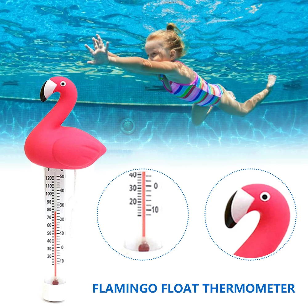 

Плавающий Термометр для бассейна, измеритель температуры в форме мультяшного фламинго, с веревкой для спа