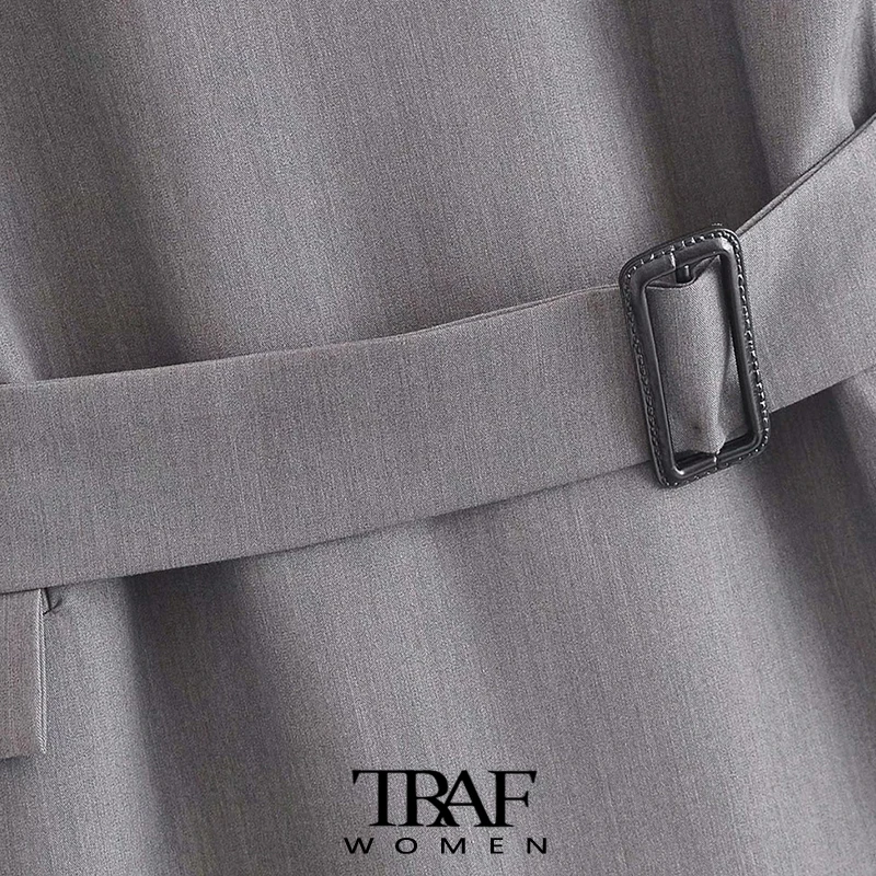 

TRAF Za Women Fashion With Belt Office Wear Waistcoat Vintage Sleeveless Flap Pockets Female Vest Outerwear Chic Veste
