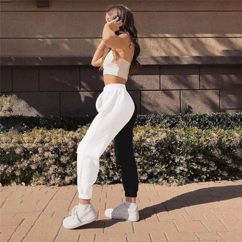 Casual Sporty Women Sweatpants Autumn Fashion 2019 Patchwork Trousers Winter Workout High Waist Color Blocking Long Pants Slim | Женская