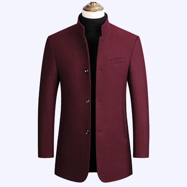 

2019 winter new style men's slim woolen coat luxury high quality thick warm single-breasted stand collar business casual coat