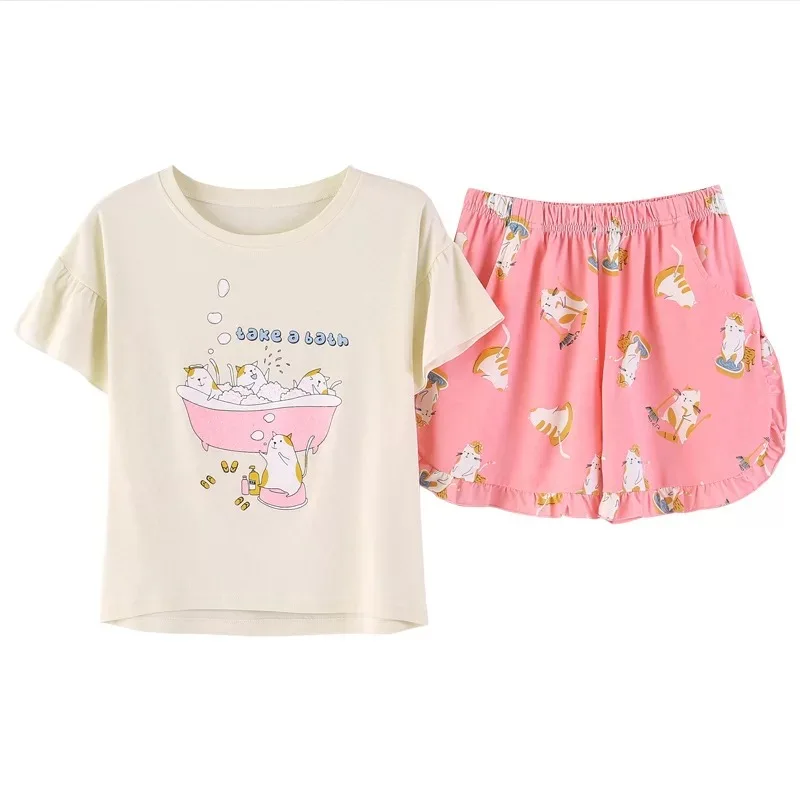 Новые Симпатичные пижамные комплекты с белым и розовым/серым синим принтом в