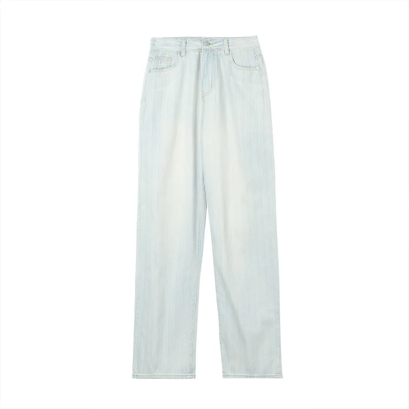 

IEFB 2021 New Summer Thin Design Gradient Stripe Light Blue Straight Tube Drop Wide Leg Denim Pants Men's Wide Leg Jeans 9Y8260