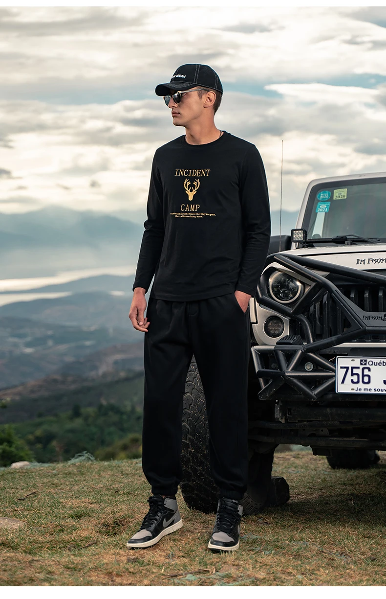 

Мужская футболка с круглым вырезом и длинным рукавом, из чистого хлопка