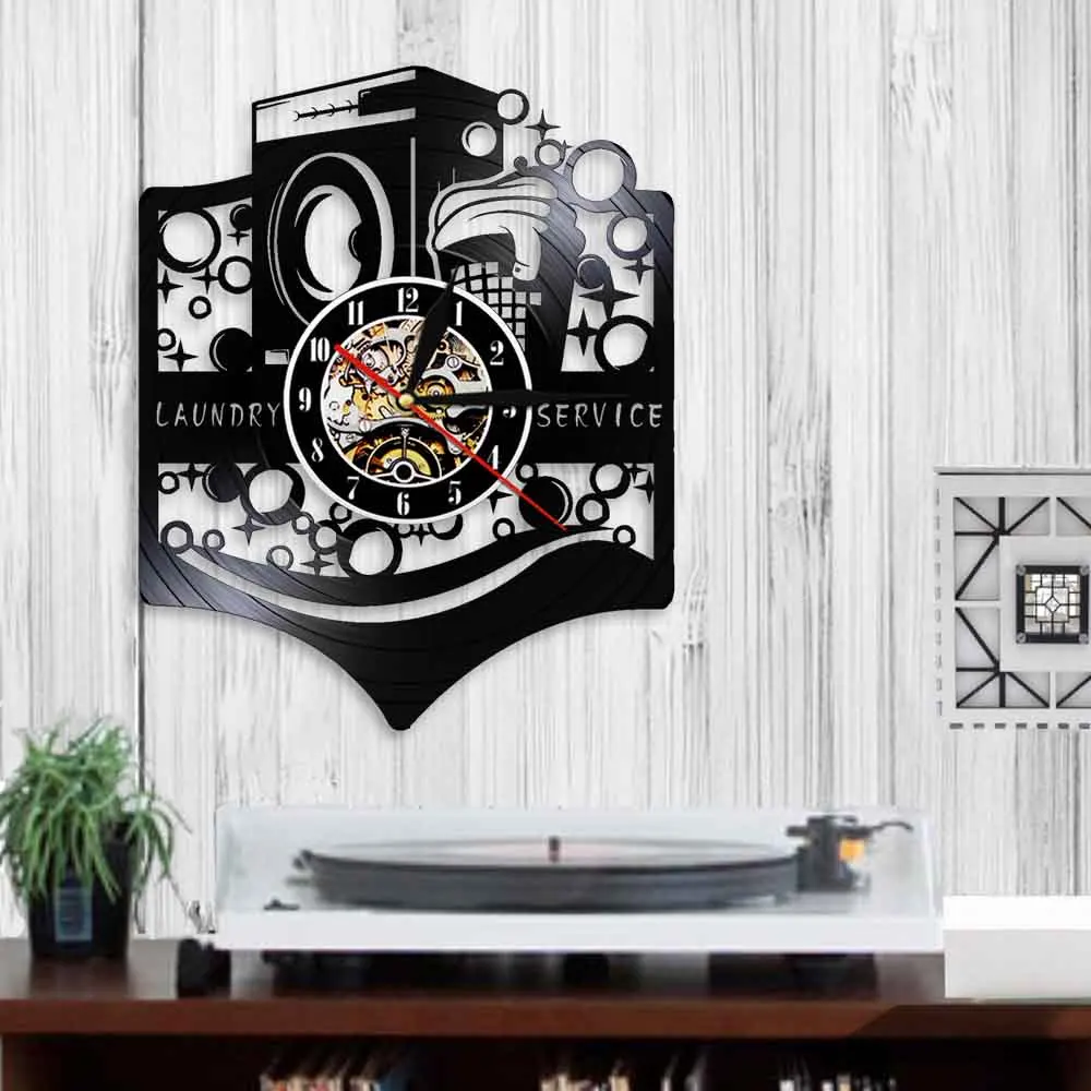 Стирка для бизнеса Настенный декор виниловая запись настенные часы современный