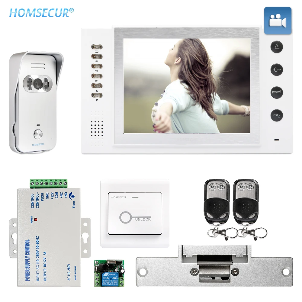 HOMSECUR 8 &quotПроводной Свободные Руки Видеодомофон Система Вызова + Белый монитор
