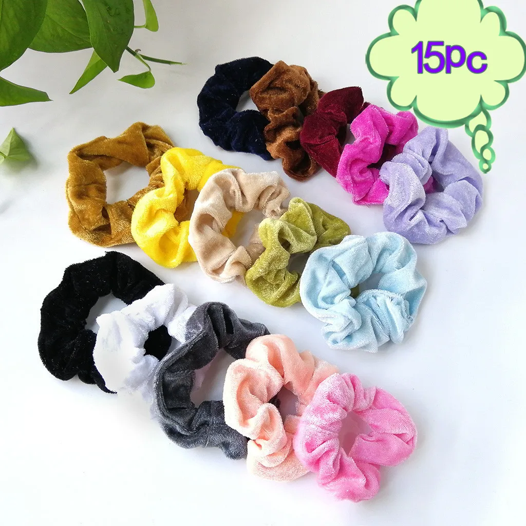 Multicolor 15pc 50/40 шт. мягкие шифоновые бархатные Сатиновые резинки для волос Цветочные Бархатные эластичные резинки для волос для женщин или девочек аксессуары для волос - Цвет: Multicolor 15pc