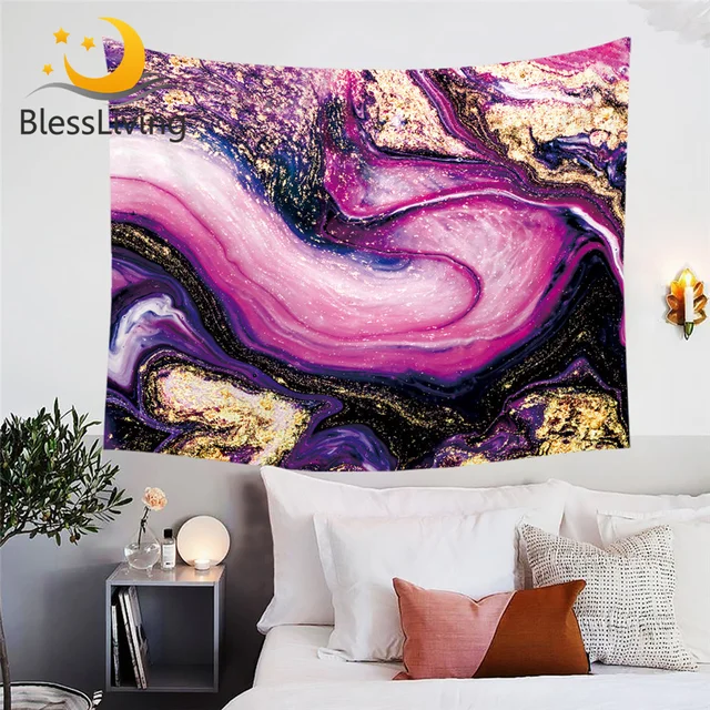 BlessLiving Marble Texture Tapestry Liquid Golden Decorative Wall Hanging Rock Stone Abstract Wall Carpet Home Decor 150x200cm 2