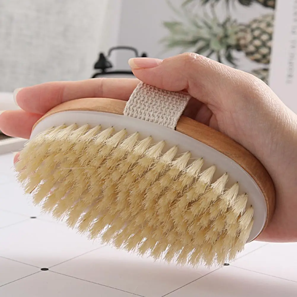 

40%HOTShower Brush Deep Cleaning Natural Boar Bristles Exfoliating Body Massage Shower Bath Brush for Bathroom