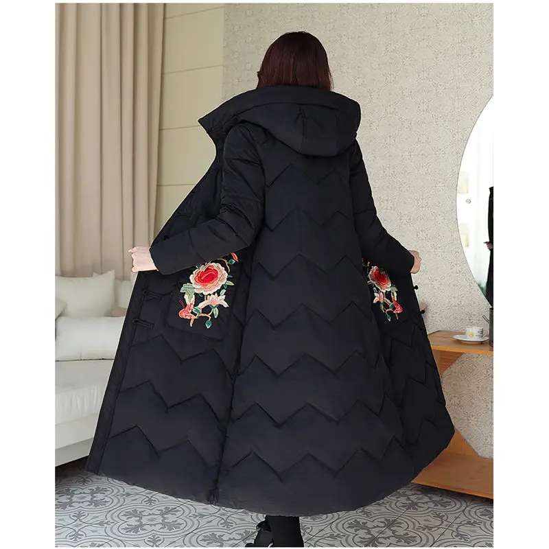 

Retro Ethnic Embroidery Long Coat Winter Clothing New Buckle Chinese Tang Suit Women Elegant Cotton Jacket For Mom Outwear f1544
