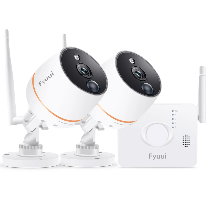 Система камер безопасности беспроводная, Fyuui 4CH 1080P NVR с 2 шт 1080P беспроводная WiFi IP камера наружная, внутри помещений 2-полосная аудио
