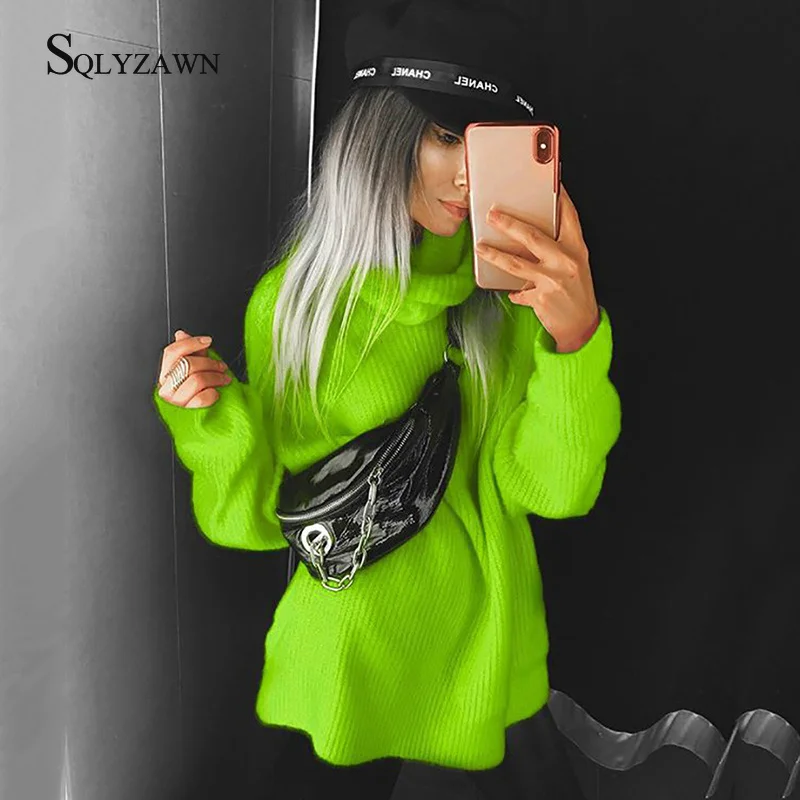 Уличная одежда неоновый Свободный Длинный свитер осенне-зимний модный