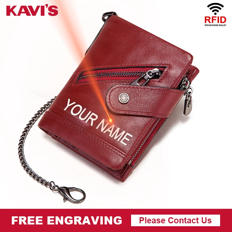 

KAVIS Name Customized Women Short Wallets Genuine Leather Female Coin Purses Card Holder Wallet Fashion Woman Small Zipper Walet