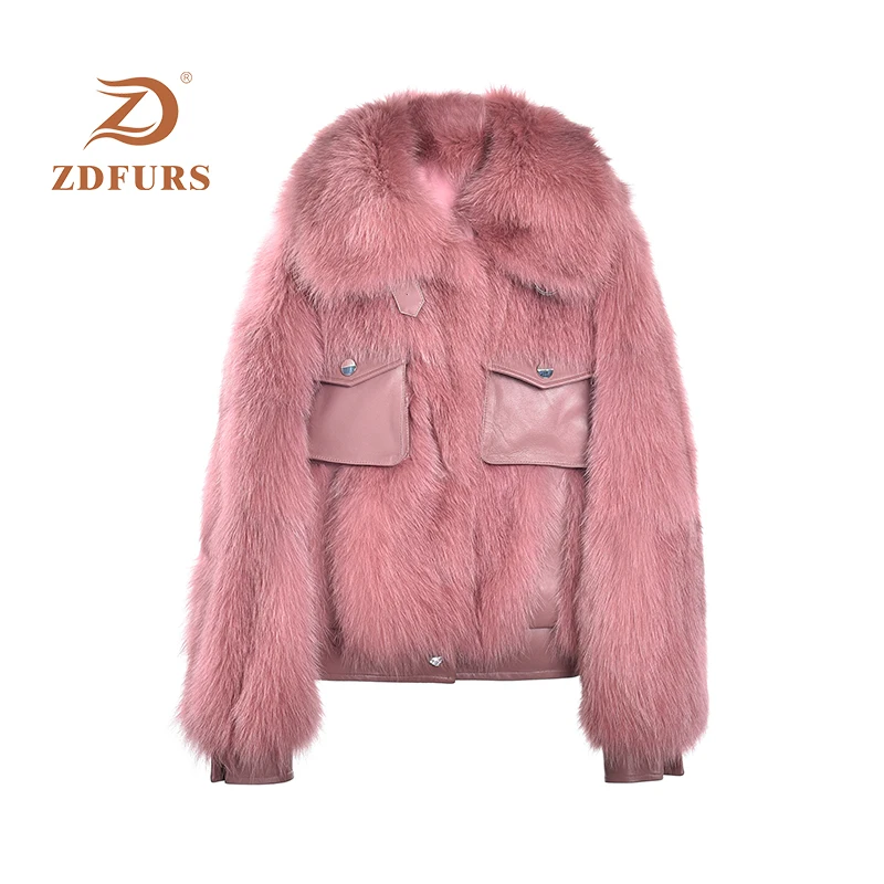 ZDFURS* Новое Женское пальто из лисьего меха на пуговицах стильная кожаная куртка зимняя женская мода jexxi высокое качество с лисьим воротником
