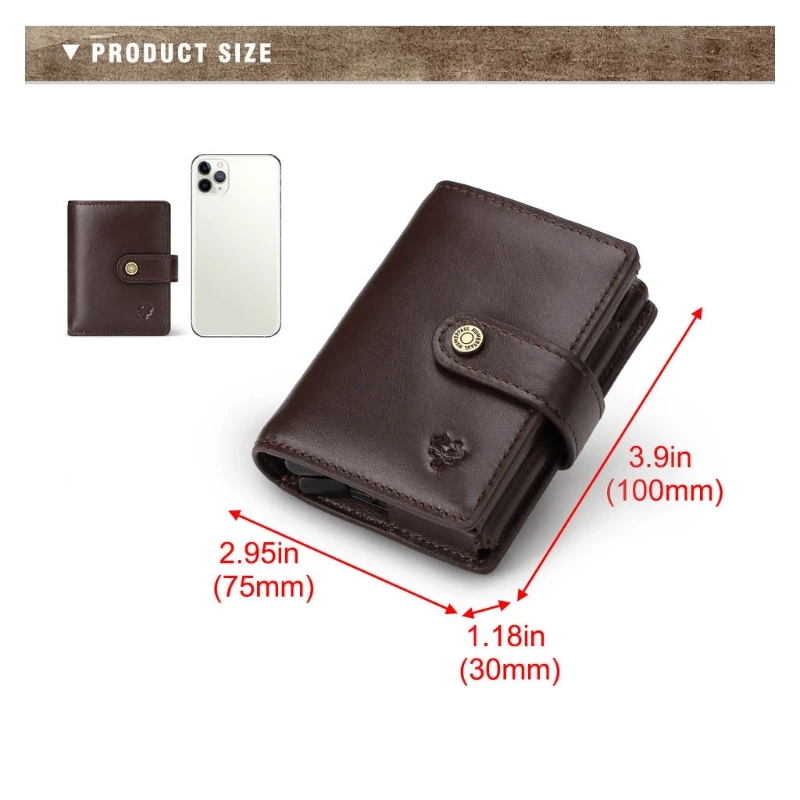 

066C Vintage RFID Blocking Money Belt Wallet Automatic Pop-up Credit Card Case Purse Cash Pocket for Men