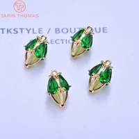 176 4pcs 14x8mm 24k gold color brass with green glass hollow pendants charms high quality diy jewelry findings accessories