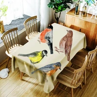 watercolor various bird animal digital print polyester waterproof tablecloth washable cotton dustproof rectangular table cloth
