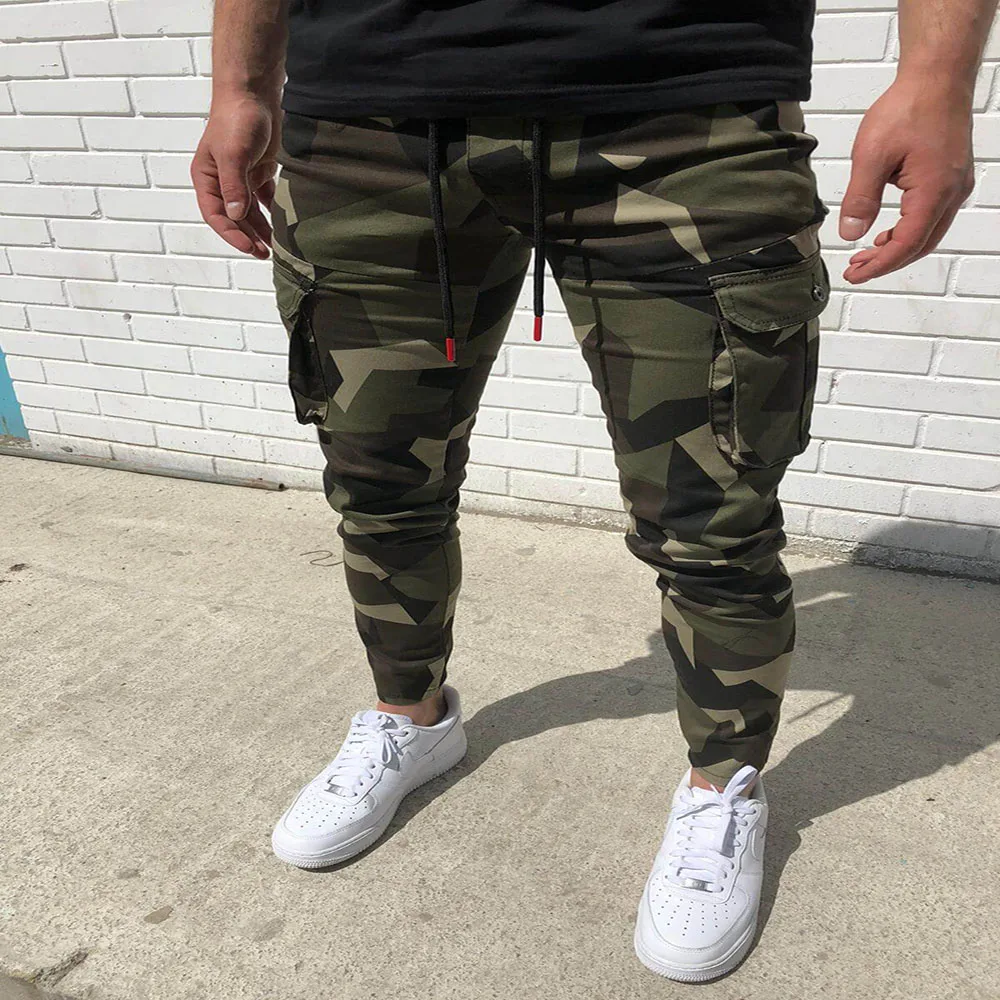 

2020 Camo Cargo Pants Men Tracksuit Pockets Jogging Pants Men Slim Sweatpants Fitness Fashion Sportswear Homme Streetwear